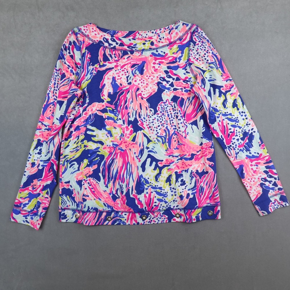 Lilly Pulitzer Top Womens Multi Jojo Long Sleeve Boat Neck Size Small